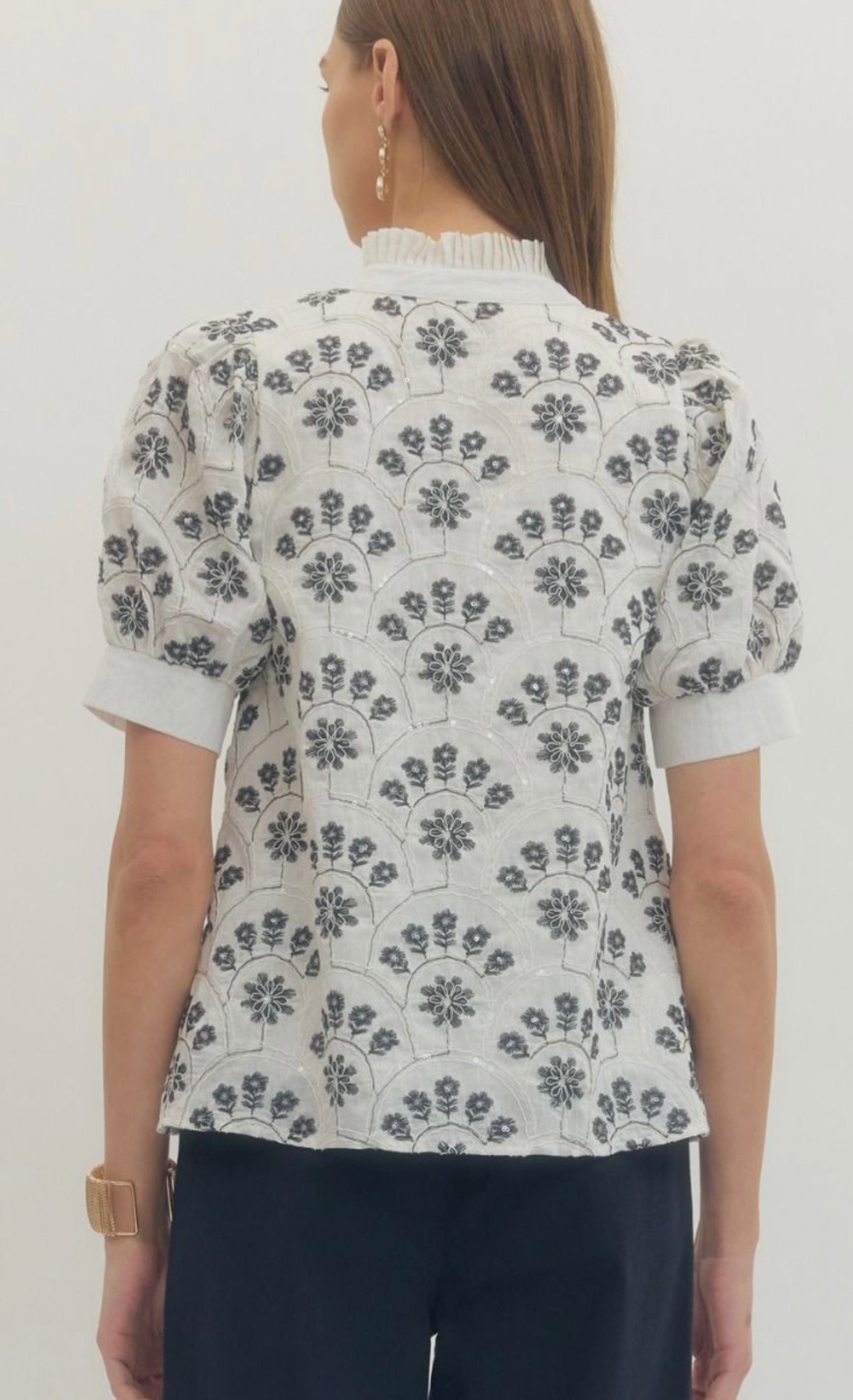 Midnight Bloom Sequin Embroidered Blouse