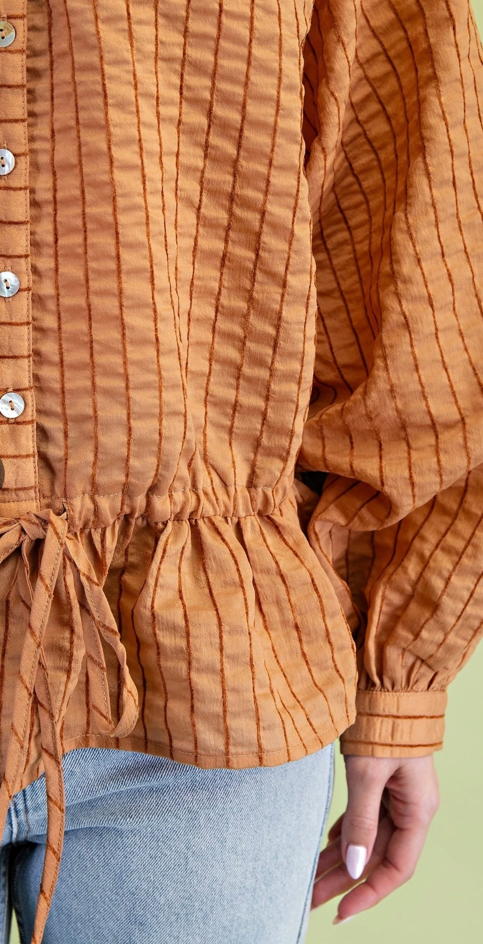 Rust Scrunch Tie-Waist Blouse