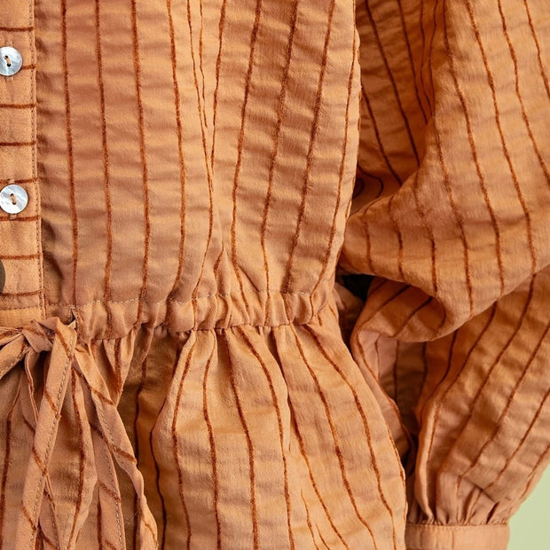 Rust Scrunch Tie-Waist Blouse