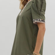 Olive Leopard Trim Dress by Entro