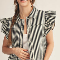 Denim Black and White Striped Vest
