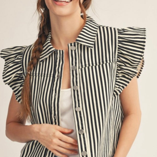Denim Black and White Striped Vest