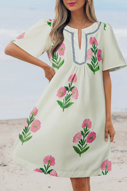 Floral Print Short Sleeve Mini Dress