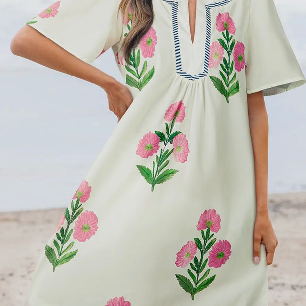 Floral Print Short Sleeve Mini Dress