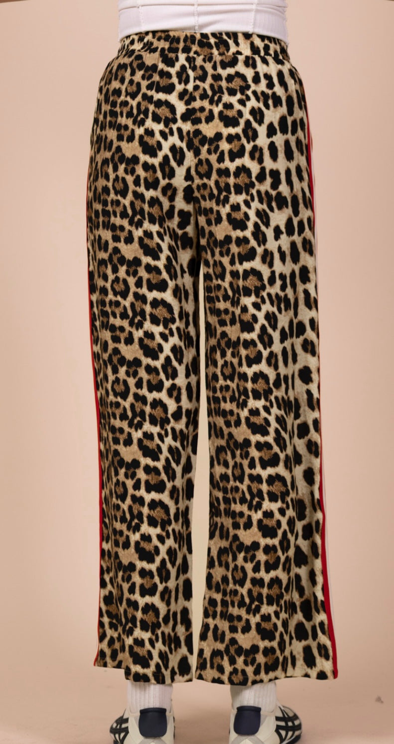 Leopard Side Striped Wide Leg Pants