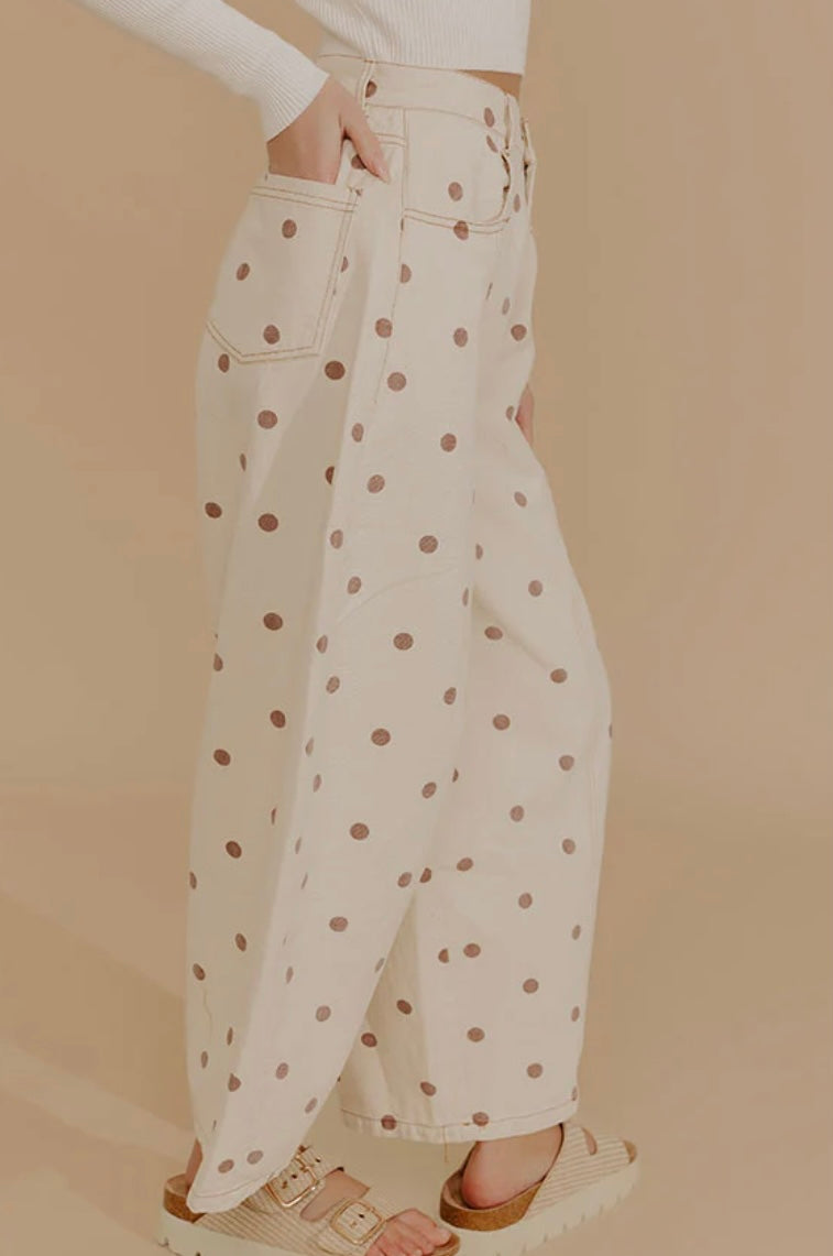 Oatmeal Brown Polka Dot Barrel Jean