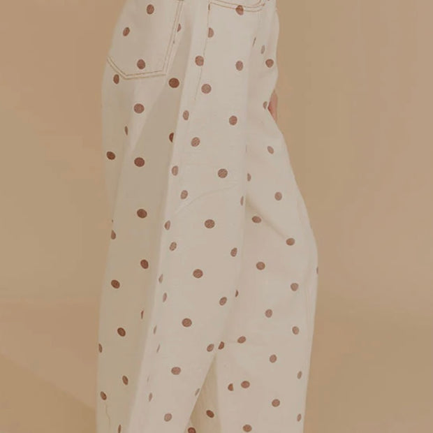 Oatmeal Brown Polka Dot Barrel Jean
