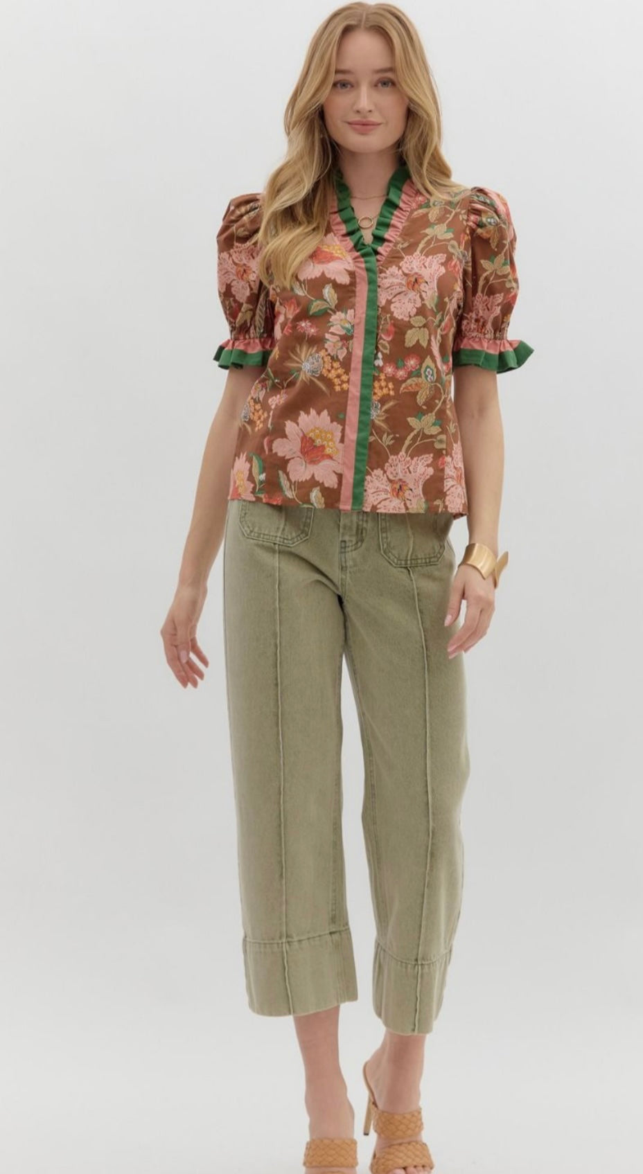 Floral Print Shoulder Puff Sleeve Top by Entro