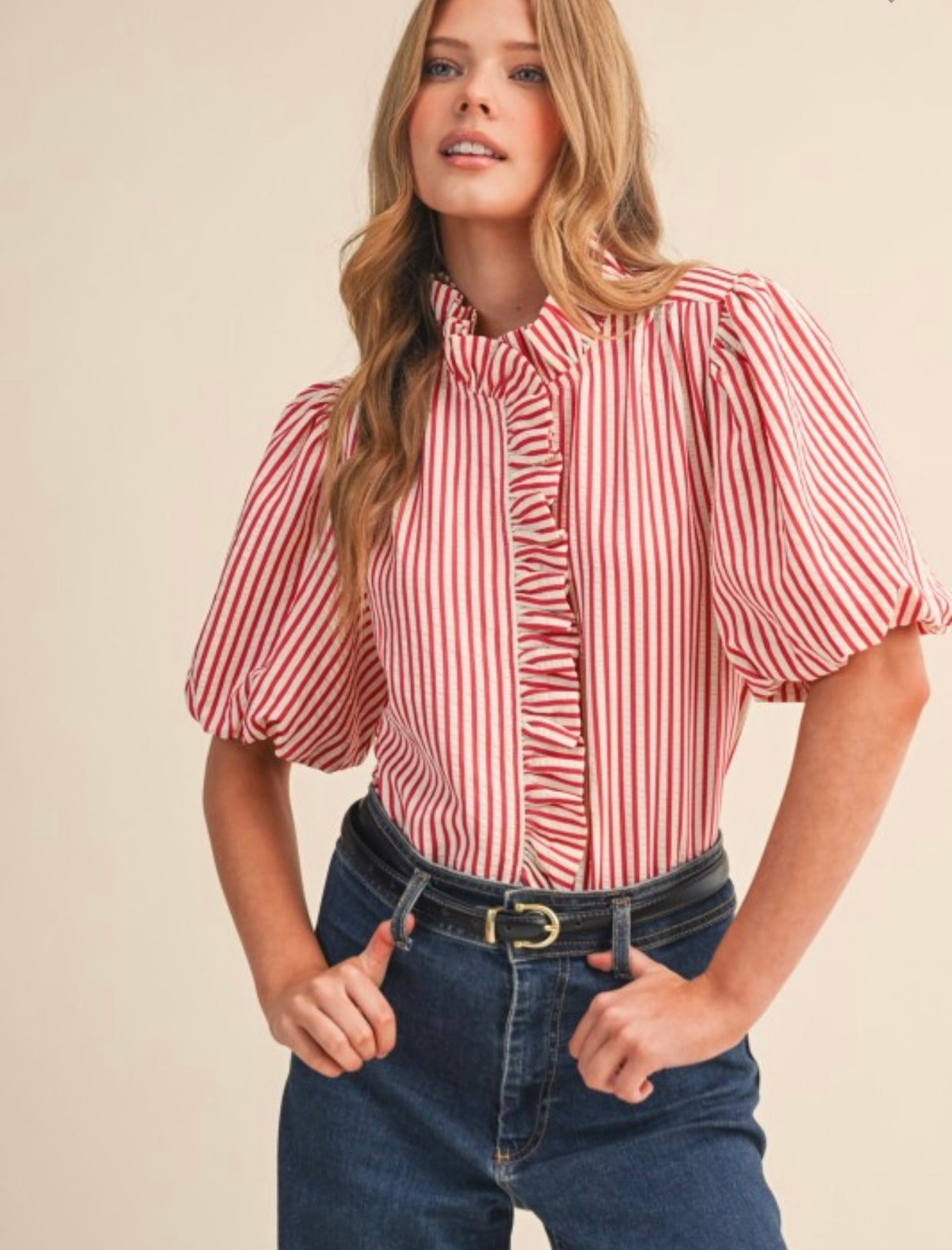 The Rosalie Ruffle Stripe Blouse