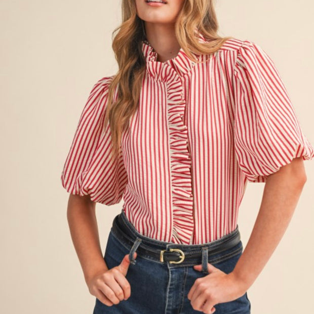 The Rosalie Ruffle Stripe Blouse