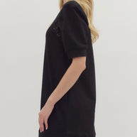 Entro Black Mini Dress with Accented Puff Sleeves