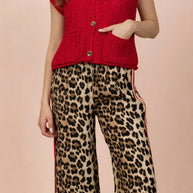 Leopard Side Striped Wide Leg Pants