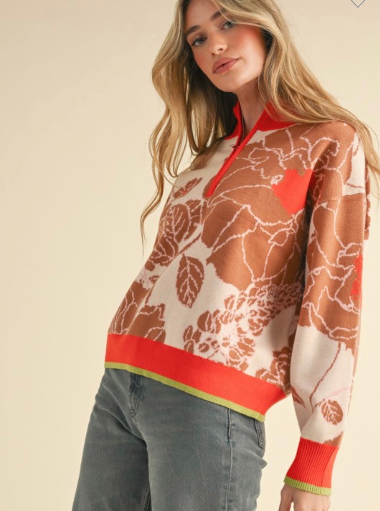 &Merci Contrast-Trim Floral Sweater