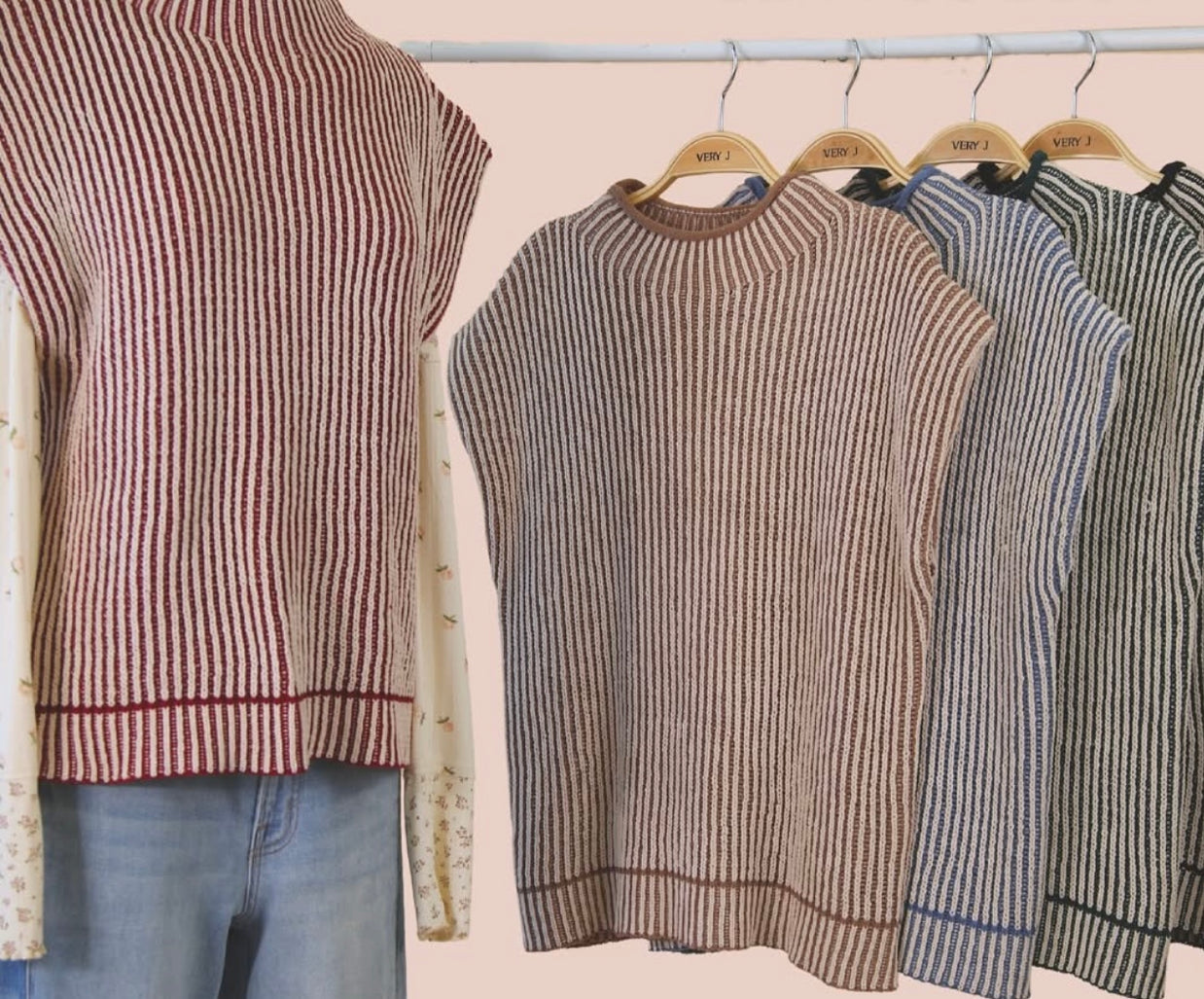 Two Toned Ribbed Knit Sweater Vest
