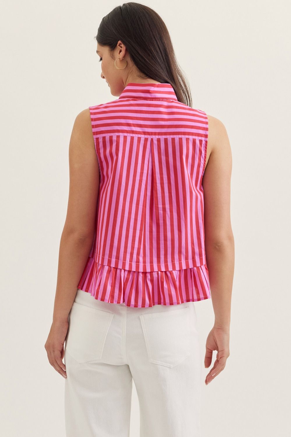 Pink Paradise Stripe Tie Neck Top