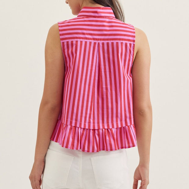 Pink Paradise Stripe Tie Neck Top