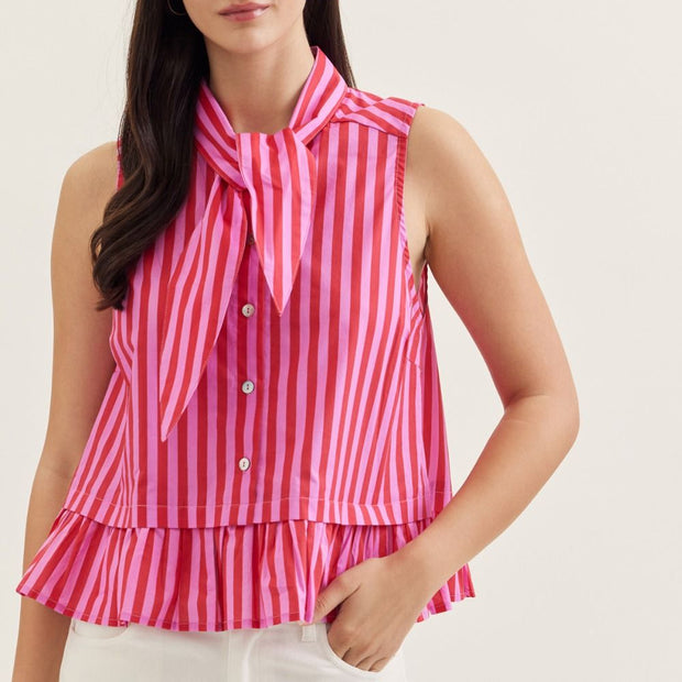 Pink Paradise Stripe Tie Neck Top