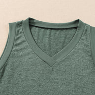 Mist Green Contrast Trim V-Neck Loose Fit Tank Top