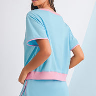 Bonbon Colorblock Edge Drop Shoulder T Shirt and Skort 2Pcs Set