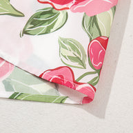 Rose Plus Size Floral Print Frill Neck Short Sleeve Blouse