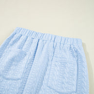 Beau Blue Contrast Trim Textured Crewneck Top and Pocketed Skirt Set
