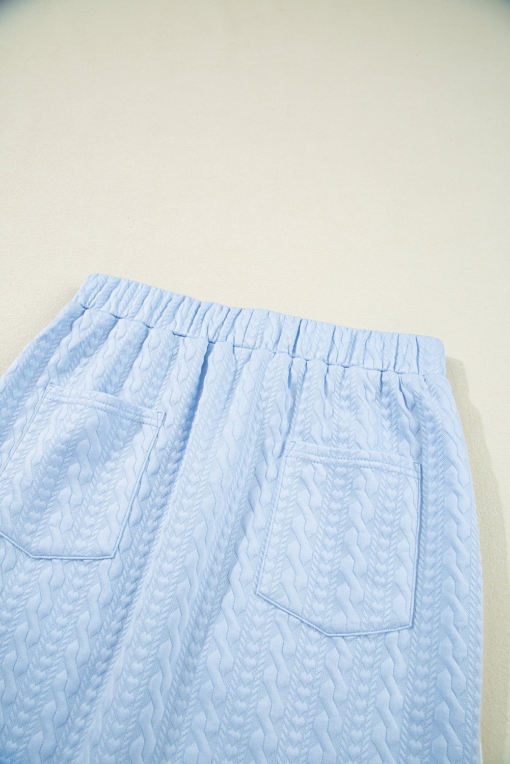 Beau Blue Contrast Trim Textured Crewneck Top and Pocketed Skirt Set