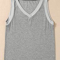 Mist Green Contrast Trim V-Neck Loose Fit Tank Top