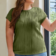 Black Solid Color Wavy Textured Plus Size Tee