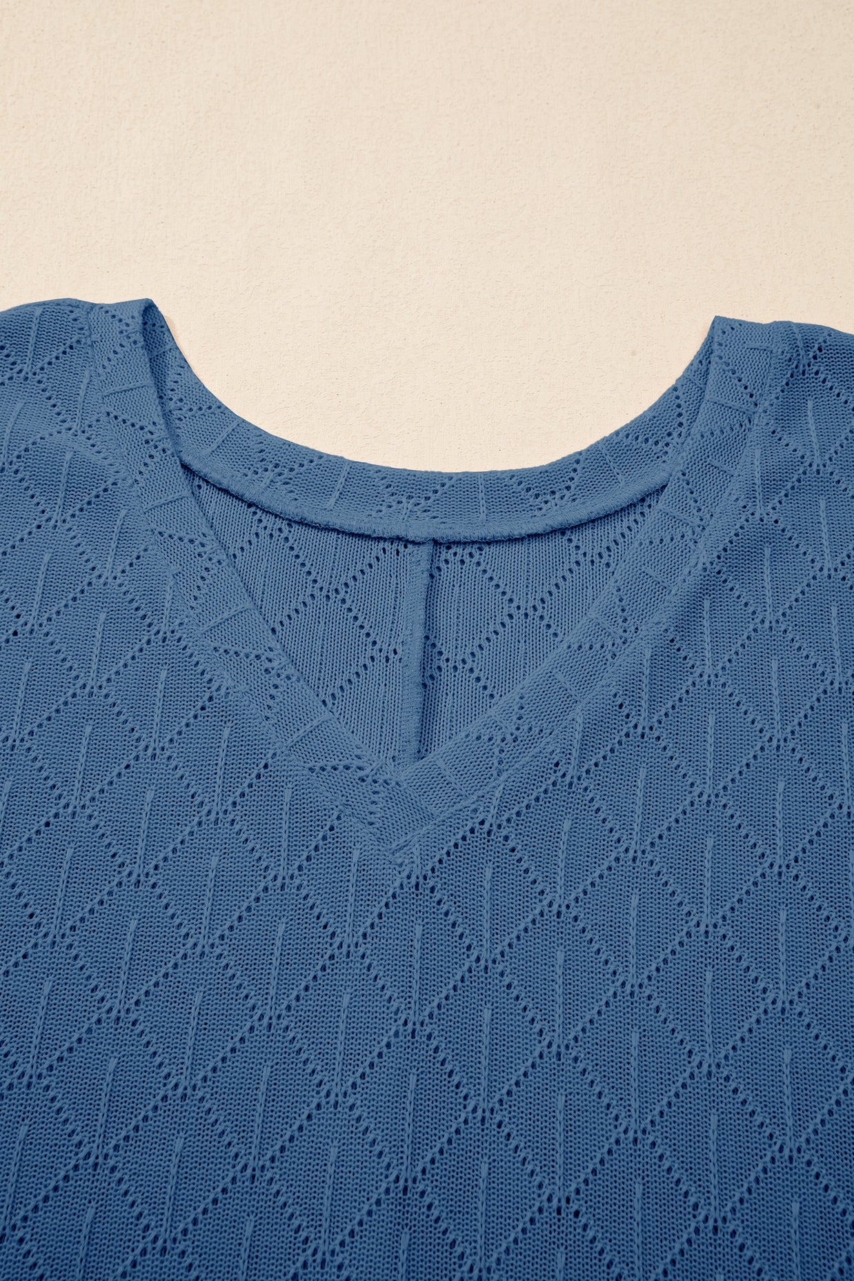 Black Pointelle Rhombus Knit Plus Size V Neck Loose Top