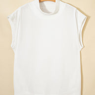 Yellow Solid Color High Neck Cap Sleeve Loose Top