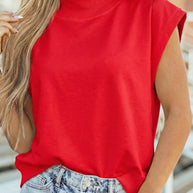 Yellow Solid Color High Neck Cap Sleeve Loose Top