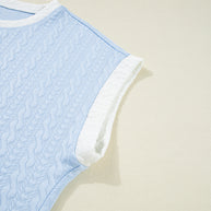 Beau Blue Contrast Trim Textured Crewneck Top and Pocketed Skirt Set