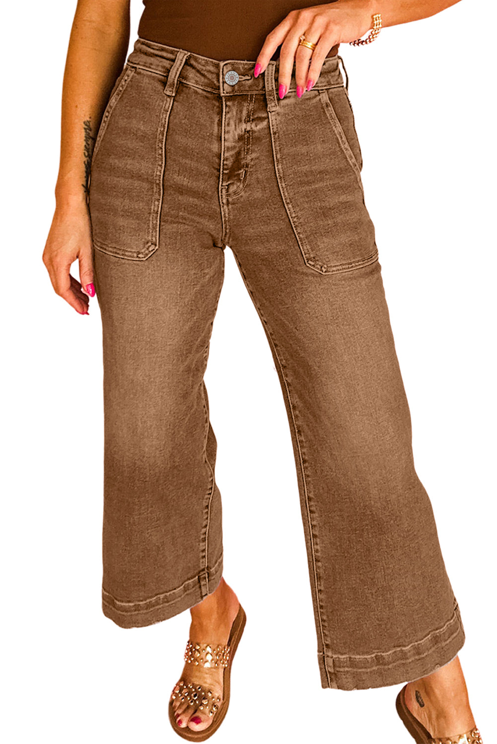 Breen Cropped High Rise Wide Leg Jeans