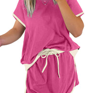 Bonbon Colorblock Edge Drop Shoulder T Shirt and Skort 2Pcs Set