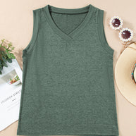 Mist Green Contrast Trim V-Neck Loose Fit Tank Top