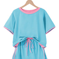 Bonbon Colorblock Edge Drop Shoulder T Shirt and Skort 2Pcs Set
