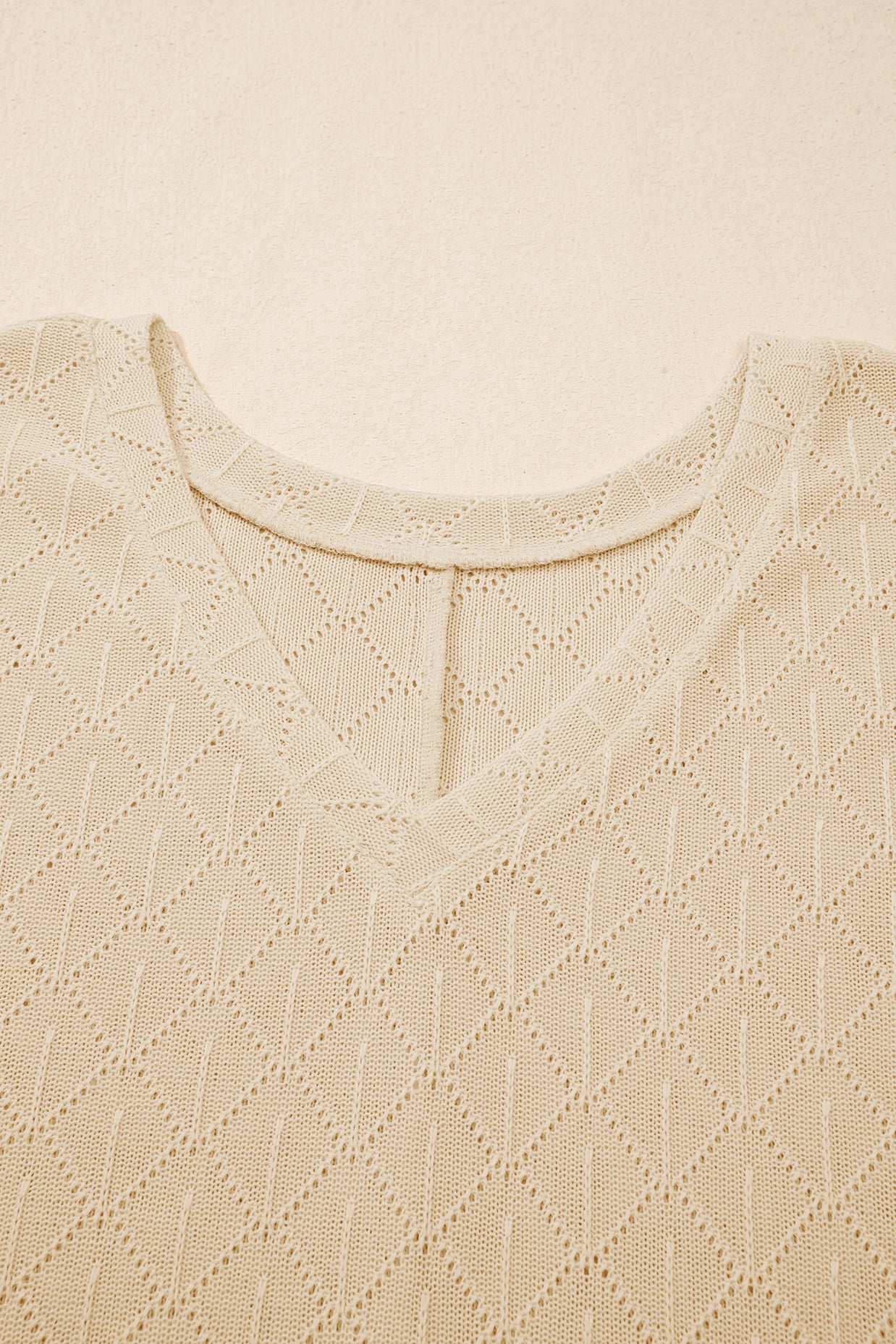 Black Pointelle Rhombus Knit Plus Size V Neck Loose Top