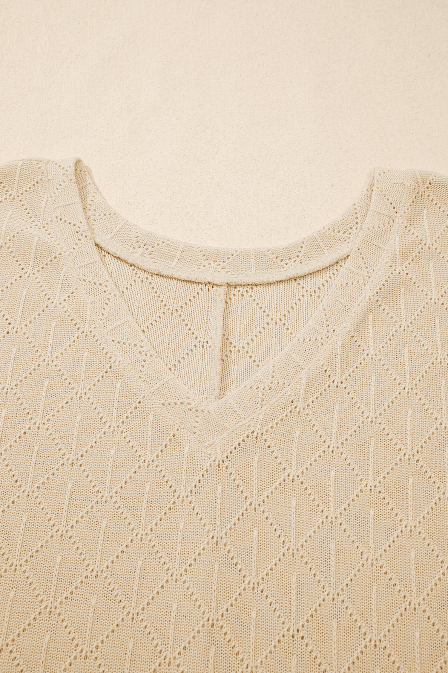 Black Pointelle Rhombus Knit Plus Size V Neck Loose Top