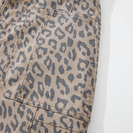 Khaki Leopard Print Drawstring Waist Pocketed Wide Leg Jeans