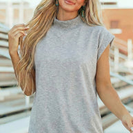 Yellow Solid Color High Neck Cap Sleeve Loose Top