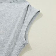 Yellow Solid Color High Neck Cap Sleeve Loose Top