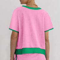Bonbon Colorblock Edge Drop Shoulder T Shirt and Skort 2Pcs Set