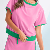 Bonbon Colorblock Edge Drop Shoulder T Shirt and Skort 2Pcs Set