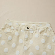 Sky Blue Polka Dot Print Raw Hem Shift Jeans
