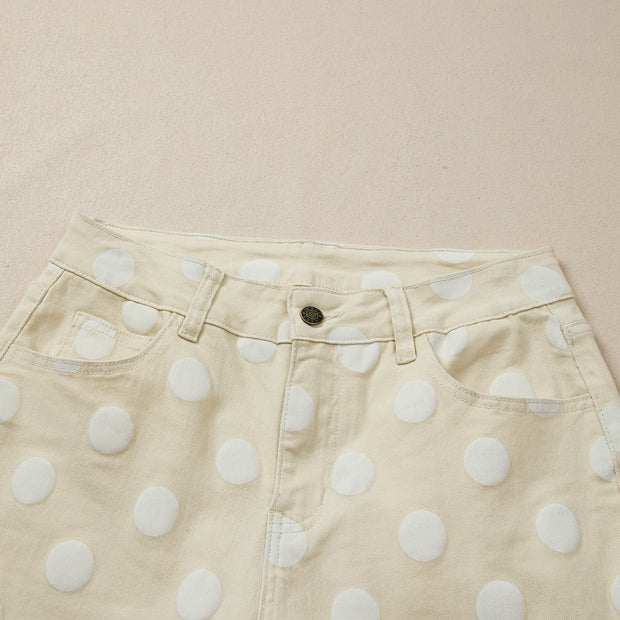 Sky Blue Polka Dot Print Raw Hem Shift Jeans