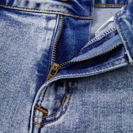Beau Blue Pearl Studded Pocket Raw Hem Denim Shorts