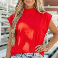 Yellow Solid Color High Neck Cap Sleeve Loose Top