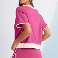 Bonbon Colorblock Edge Drop Shoulder T Shirt and Skort 2Pcs Set