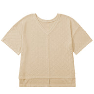 Black Pointelle Rhombus Knit Plus Size V Neck Loose Top
