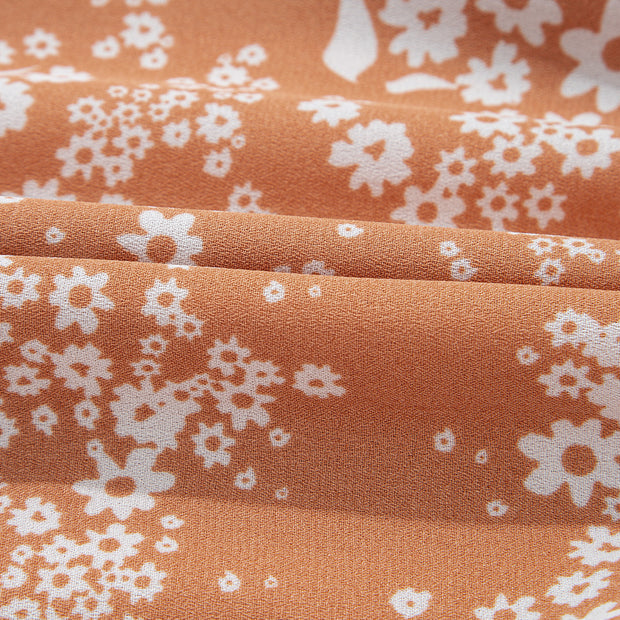 Yellow Floral Print Contrast Trim Button Tie Neck Swing Dress